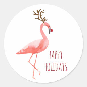 Kerstmis grappige flamingo Rudolf rendierwensen Ronde Sticker