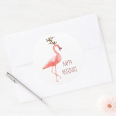 Kerstmis grappige flamingo Rudolf rendierwensen Ronde Sticker (Envelop)