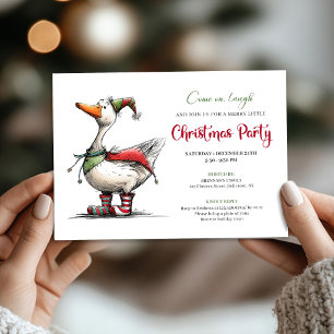 Kerstmis Grappige Gans Cartoon Whimsy Feest Uitnod Kaart