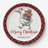 Kerstmis Grappige Gans Minimalistische Whimsy Papi Papieren Bordje (Voorkant)