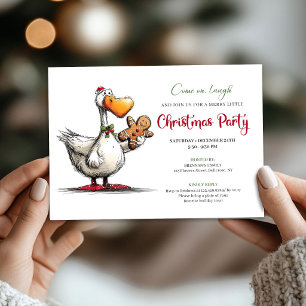 Kerstmis Grappige Gans Speels Whimsy Feest Uitnodi Kaart
