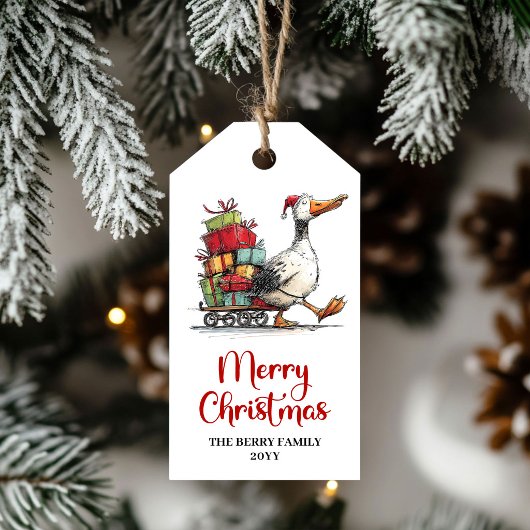 Kerstmis Grappige Gans Whimsical Minimaal Cadeauka Cadeaulabel