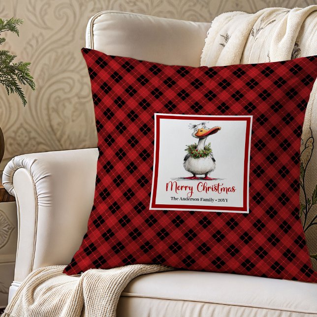 Kerstmis Grappige Ganzen Cartoon Worp Kussen Kunst (Christmas Funny Geese Cartoon Throw Pillow Art)