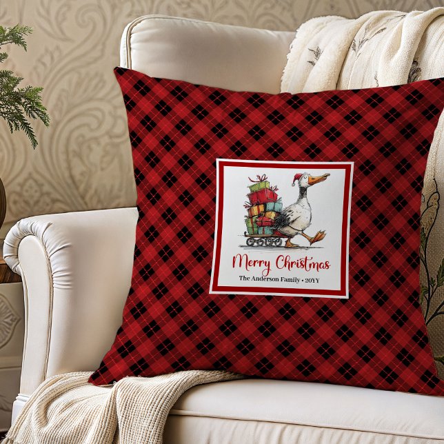 Kerstmis Grappige Ganzen Speelse Worp Kussen Kunst (Christmas Funny Geese Playful Throw Pillow Art)