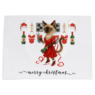 Kerstmis Grappige Glam Siamese Kat Vakantie Groot Cadeauzakje