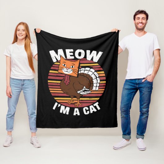 Kerstmis Grappige Kalkoen Nep Kat Retro Fleece Deken (In situ)