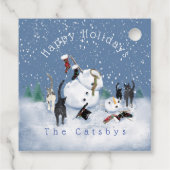 Kerstmis Grappige Kat Sneeuwman 2 scène Bedankjes Labels (Achterkant)