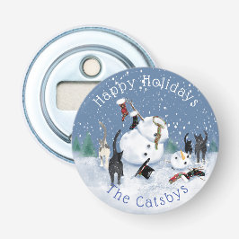 Kerstmis Grappige Kat sneeuwpop 5 Button Flesopener