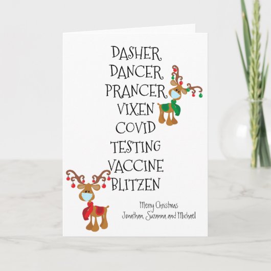 Kerstmis Grappige Namen Voor Rendieren Covid Vacci Feestdagen Kaart (Voorkant)