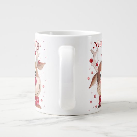 Kerstmis Grappige Rendierhoorns met Rode Ornamente Grote Koffiekop (Achterkant)