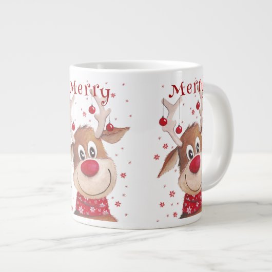 Kerstmis Grappige Rendierhoorns met Rode Ornamente Grote Koffiekop (Voorkant rechts)