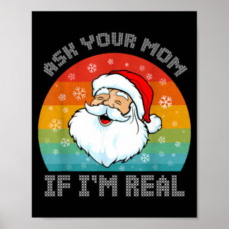 Kerstmis grappige retro kerstman vraagt mama of ik poster