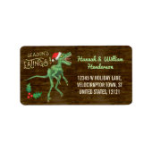 Kerstmis Grappige Velociraptor Dinosaurus Aangepas Etiket (Voorkant)