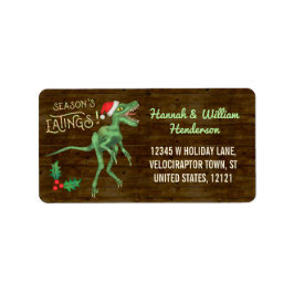 Kerstmis Grappige Velociraptor Dinosaurus Aangepas Etiket