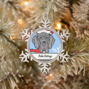 Kerstmis Great Dane Gezicht Tin Sneeuwvlok Ornament