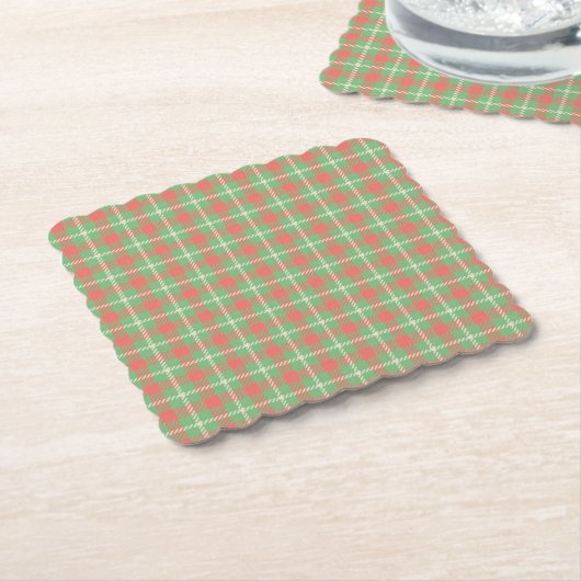 Kerstmis Green-based Plaid Kartonnen Onderzetters (Gebogen)