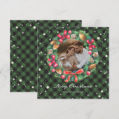 Kerstmis: Green Play Stars Foto Feestdagenkaart (Voorkant / Achterkant)