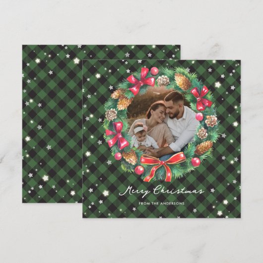 Kerstmis: Green Play Stars Foto Feestdagenkaart (Voorkant / Achterkant)