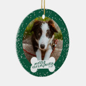 Kerstmis - Green Sparkly Pet Dog Foto Keramisch Ornament (Rechts)