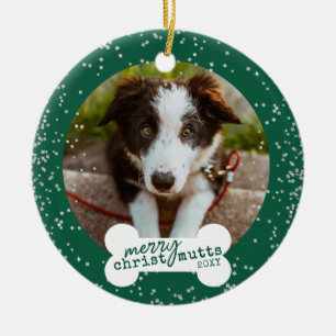 Kerstmis - Green Sparkly Pet Dog Foto Keramisch Ornament