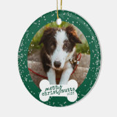 Kerstmis - Green Sparkly Pet Dog Foto Keramisch Ornament (Links)