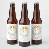 Kerstmis: Greenery Bow Modern personaliseren Bier Etiket (Flessen)