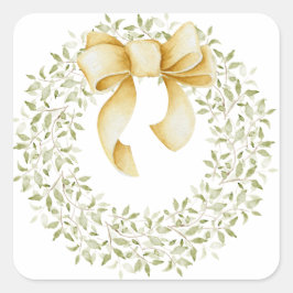 Kerstmis: Greenery Bow Modern  Vierkante Sticker
