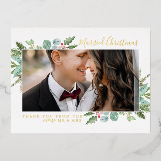 Kerstmis Greenery Folie Kerstmis Dank u Folie Feestdagen Briefkaart (Voorkant)