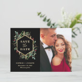 Kerstmis: Greenery op Black | Foto Save The Date (Staand voorkant)