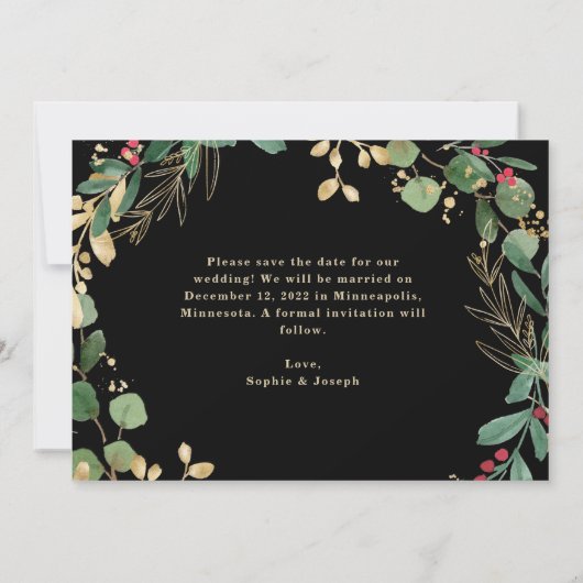 Kerstmis: Greenery op Black | Foto Save The Date (Achterkant)