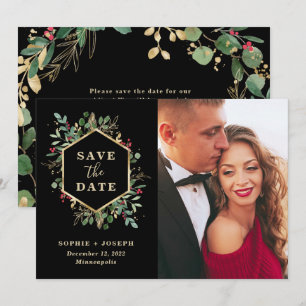 Kerstmis: Greenery op Black   Foto Save The Date