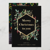 Kerstmis: Greenery op Black | Foto terug Feestdagenkaart (Voorkant / Achterkant)