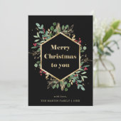 Kerstmis: Greenery op Black | Foto terug Feestdagenkaart (Staand voorkant)
