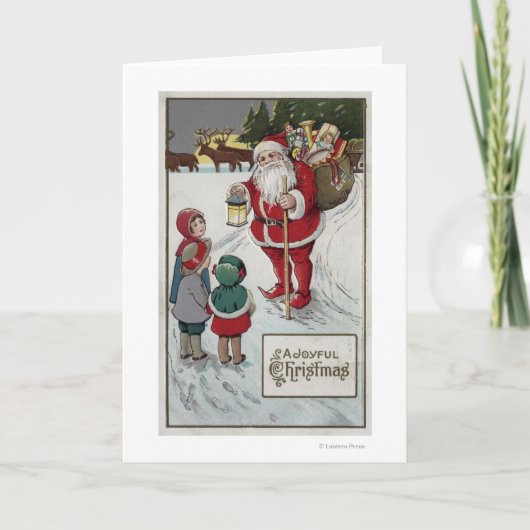 Kerstmis GreetingSanta die aan Kind spreken Feestdagen Kaart (Voorkant)