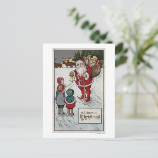 Kerstmis GreetingSanta die aan Kind spreken Feestdagenkaart (Staand voorkant)
