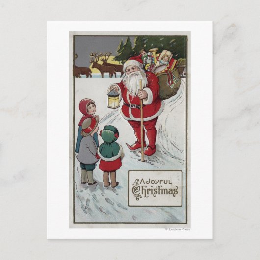 Kerstmis GreetingSanta die aan Kind spreken Feestdagenkaart (Voorkant)