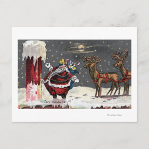Kerstmis GreetingSanta en Schoorsteen Feestdagenkaart