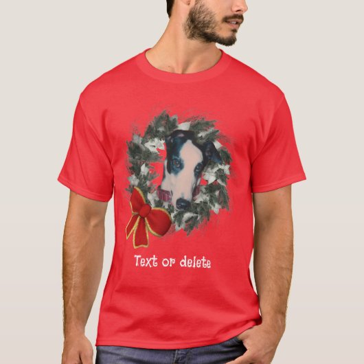 Kerstmis Greyhound Krans Persoonlijk T-shirt (Voorkant)