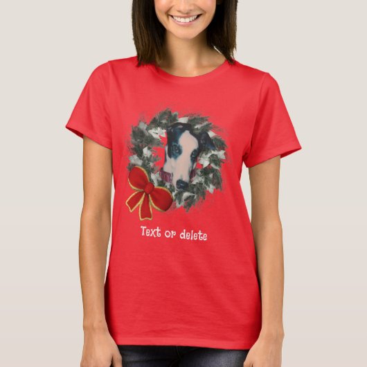 Kerstmis Greyhound Krans Persoonlijk T-shirt (Voorkant)