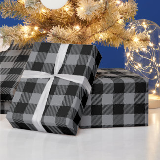 Kerstmis Grijs en Zwart Buffalo Rut Cadeaupapier