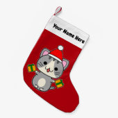 Kerstmis Grijs Tabby Kat Kleine Kerstsok (Voorkant (Hangend))