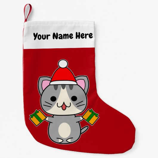 Kerstmis Grijs Tabby Kat Kleine Kerstsok (Voorkant)