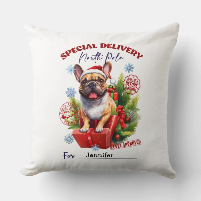 Kerstmis Griljante Pug Kerstdekens Kussen (Voorkant)