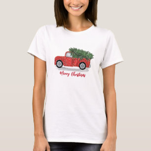 Kerstmis grillige kalligrafie rustieke rode vracht t-shirt