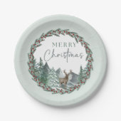 Kerstmis Groen Aquarel Dennenbos Vakantie Papieren Bordje (Voorkant)