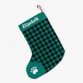 Kerstmis Groen en Zwart Buffel Plaid Custom Kleine Kerstsok (Achterkant (Hangend))