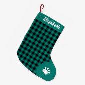Kerstmis Groen en Zwart Buffel Plaid Custom Kleine Kerstsok (Voorkant (Hangend))
