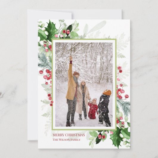 Kerstmis groen foto feestdagenkaart (Voorkant)