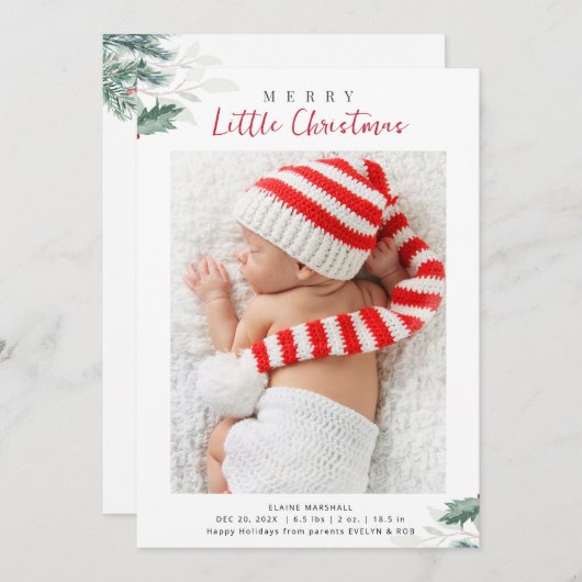 Kerstmis groen foto geboorte aankondiging (Voorkant / Achterkant)