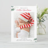 Kerstmis groen foto geboorte aankondiging (Staand voorkant)